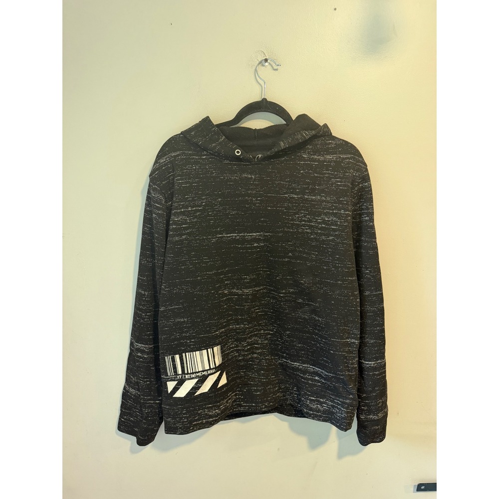Modern Culture Mens Black Space Dye Barcode Graphic Hoodie Sweatshirt Medium